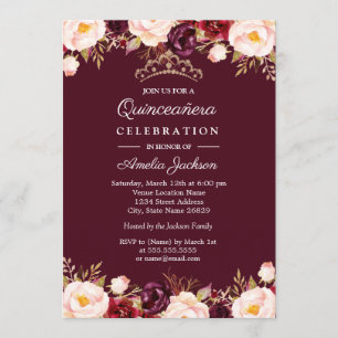 Invitation Robes de Quinceanera aquarelle florale rouge Marsa