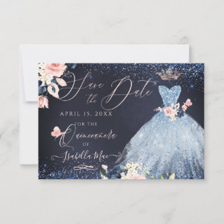 Invitation Robes de Quinceanera Enregistrer la Date  Bleu Pou