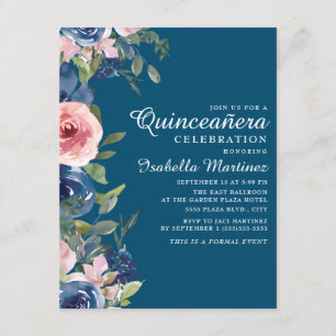 Invitation Robes de Quinceañera Fleurs Vertes Teint Rose Bleu