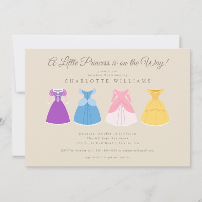Invitation Robes Disney Princess | Baby shower fille (Devant)
