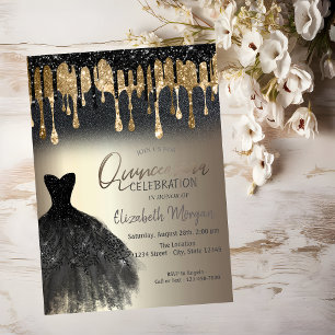 Invitation Robes noires à paillettes noires gouttes Or Quince