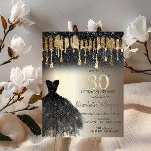 Invitation Robes noires pailletées avec gouttes noires 80e an