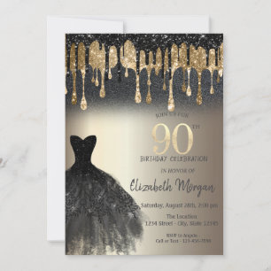 Invitation Robes noires pailletées Gouttes noires Robe Or 90e