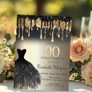 Invitation Robes noires pailletées Gouttes noires Robe Or 90e