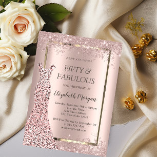Invitation Robes Rose Gold Paillettes Confettis 50 ans Annive