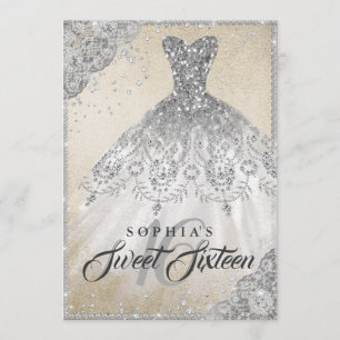 Invitation Robes scintillantes or argent diamant pour Sweet S