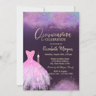 Invitation Robes Tour Eiffel Dusty Purple Quinceanera 