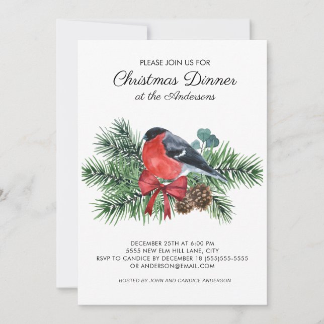 Invitation Robin Red Bird Pine d'hiver Pins d'hiver Dîner de  (Devant)
