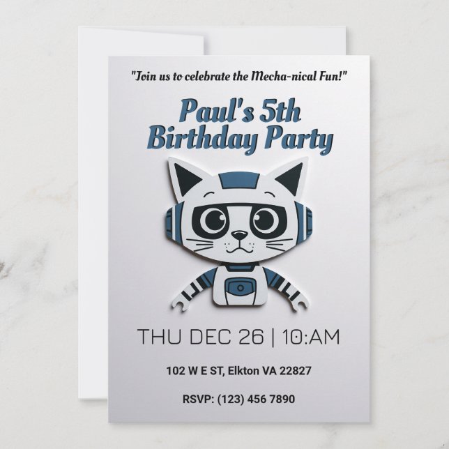 Invitation Robo Chat Anniversaire Feline Fun (Devant)