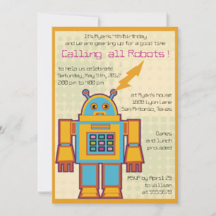Invitation Robot-anniversaire de enfant rétro -2