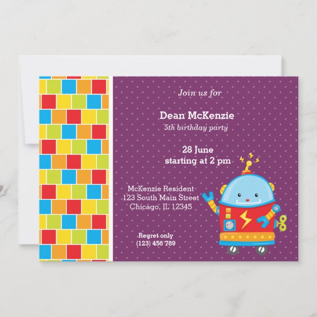 Invitation Robot * choisir la couleur de l'arrière - plan (Devant)
