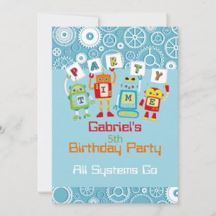 Invitation Robot et engrenage fête d'anniversaire de l'enfant