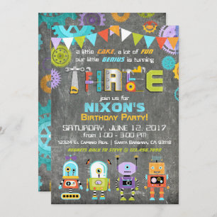 Invitation Robot Genius Gears Tools Chalkboard Anniversaire