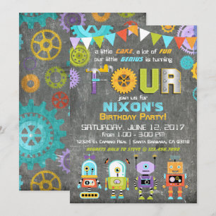 Invitation Robot Genius Gears Tools Tableau de bord Anniversa