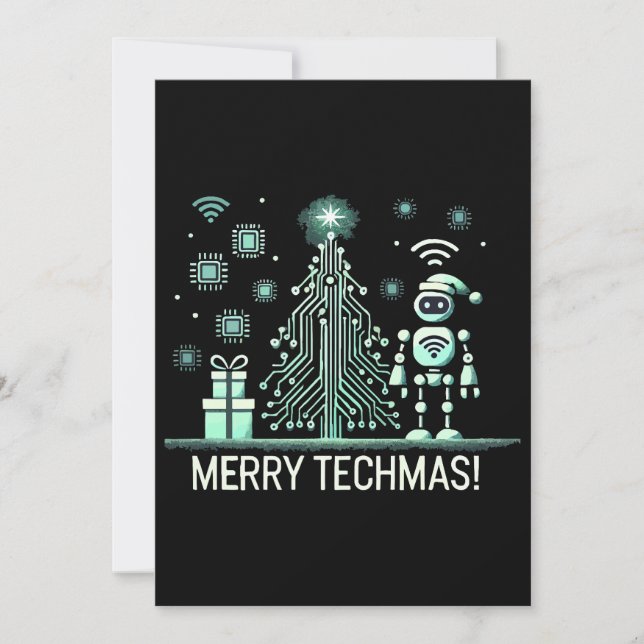 Invitation Robot IA avec arbre de Noël Tech - Joyeux Techmas (Devant)