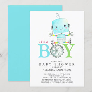 Invitation Robot mignon C'est un Baby shower garçon