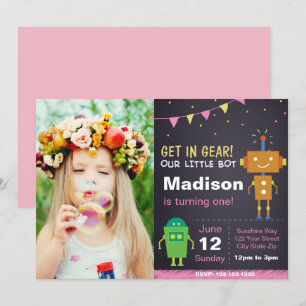 Invitation Robot rose avec photo