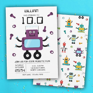 Invitation Robot violet mignon thème Enfants Robots fête d'an
