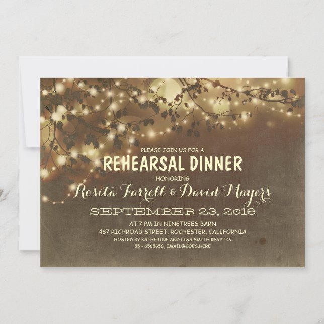 Invitation Roche Rustique Lights Dîner De Répétition Romantiq (Devant)