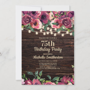 Invitation Roche Rustique Lumières Floral violet 75e annivers