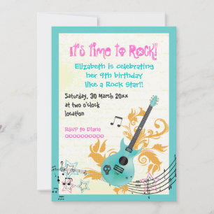 Invitation Rocher star girly électrique guitare anniversaire