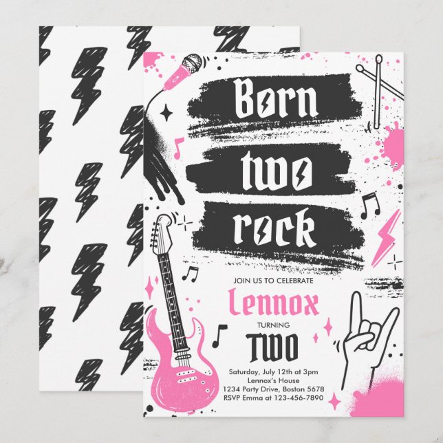 Invitation Rock and Roll Party Né Two Rock 2e anniversaire (Devant / Derrière)