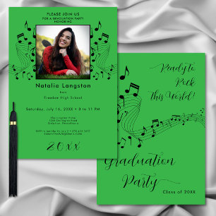 Invitation Rock Music Black & Green Photo Graduation Party
