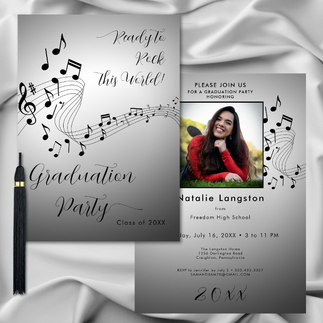 Invitation Rock Music Black & White Photo Graduation Party (Créateur téléchargé)