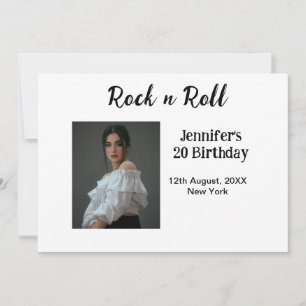 Invitation Rock n roll 20e anniversaire fille photo élégant m