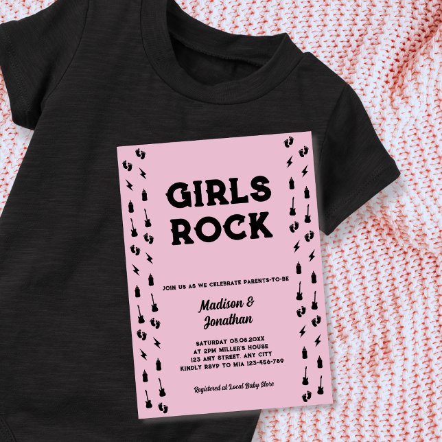 Invitation Rock N Roll Guitare Baby Girl Douche (Rock N Roll Guitar Baby Girl Shower Invitation)