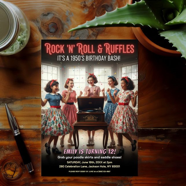 Invitation Rock 'n' Roll Ruffles 1950s Birthday Party (Créateur téléchargé)