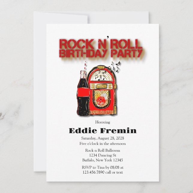 Invitation Rock n'Roll Jukebox fête d'anniversaire (Devant)