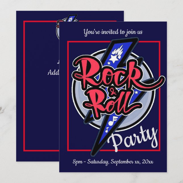 Invitation Rock & Roll Lightning Blue Party (Devant / Derrière)