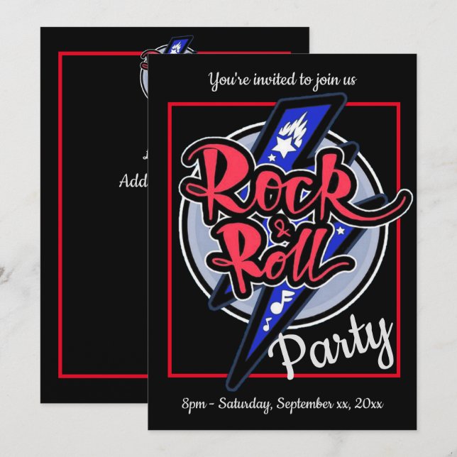 Invitation Rock & Roll Lightning Party (Devant / Derrière)