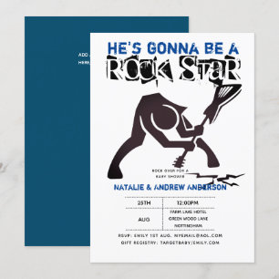 Invitation ROCK STAR GARYS Baby shower Blue Black Break Guita
