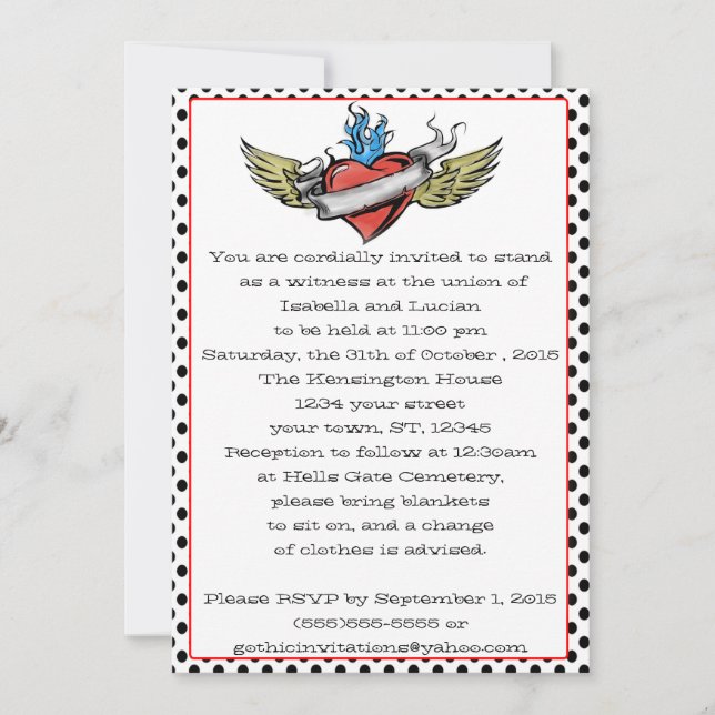 Invitation Rockabilly Heart Tattoo Style Goth Mariage (Devant)