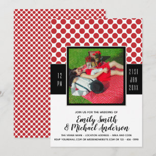 Invitation Rockabilly PHOTO Mariage ROUGE Pois noirs