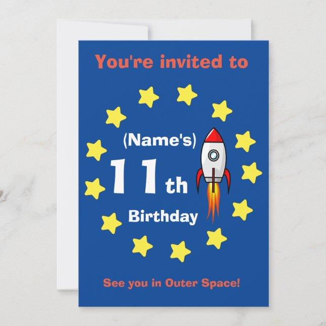 Invitation - Rocket ship Custom Birthday -add name (Front)