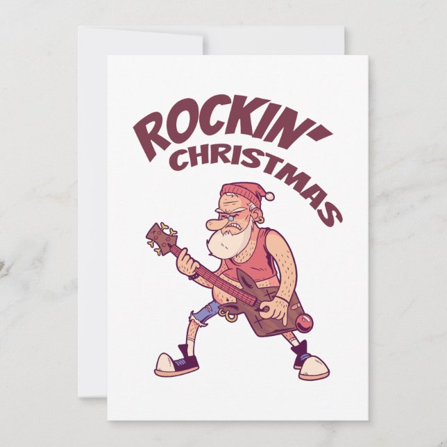 Invitation Rockin Christmas, Père Noël rocking avec guitare (Devant)