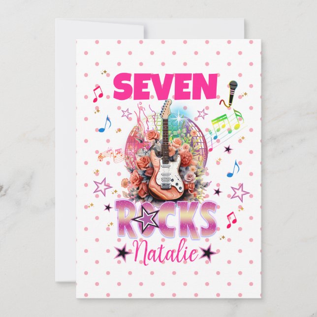 Invitation Rock'n'Roll Guitare Musicale Anniversaire Fille Ro (Devant)