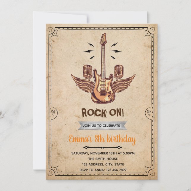 Invitation rockstar de style rétro (Devant)