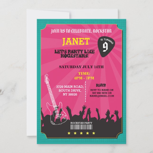 Invitation Rockstar Rock Music Gig Onglet de guitare Party In (Devant)