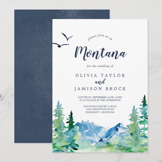 Invitation Rocky Mountain Montana Destination Mariage (Devant / Derrière)