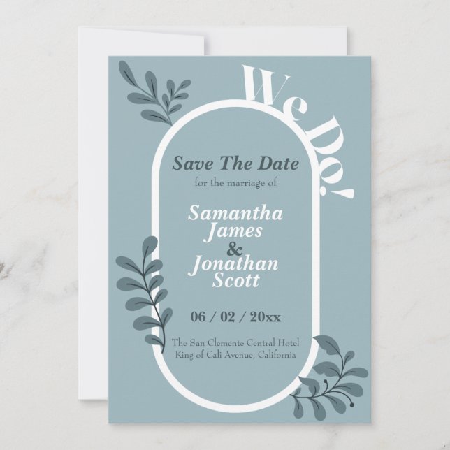 Invitation Rococo Bleu Mariage Simple Enregistrer La Date (Devant)