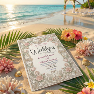 Invitation Rococo Conte de Fée Chérubin Cygne Jardin Romance