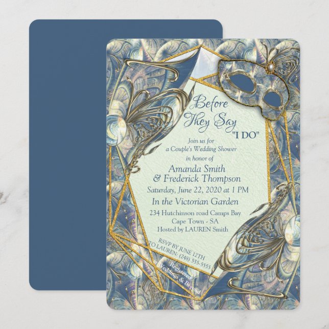 Invitation Rococo Rich Romantic Gold Reliefs & Masques (Devant / Derrière)