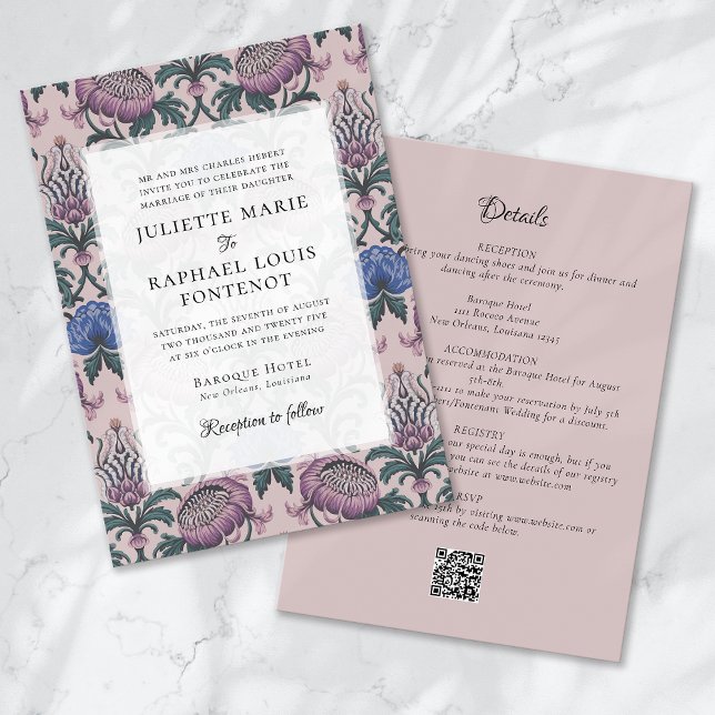 Invitation Rococo rose Baroque Floral tout en un Mariage (Créateur téléchargé)