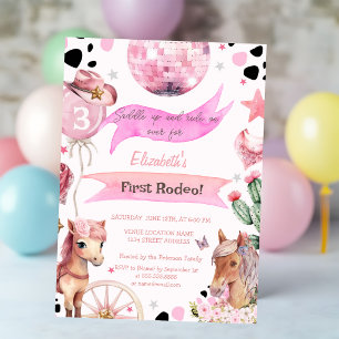 Invitation Rodéo de poney à l'aquarelle et pois pour annivers
