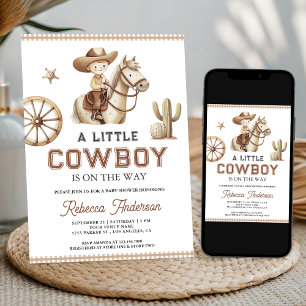 Invitation Rodéo Far West Petit Cow-boy Code QR Baby Shower