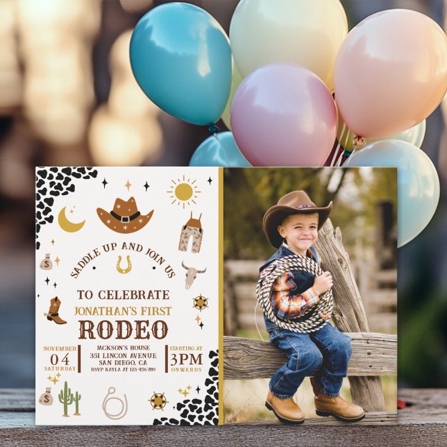 Invitation Rodeo First Birthday, Photo Cowboy Birthday Boy (Créateur téléchargé)